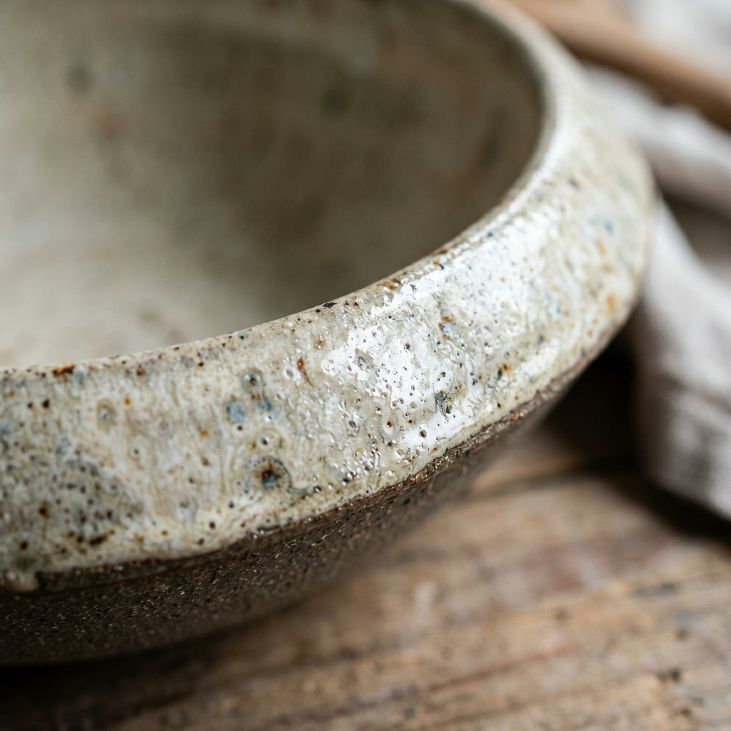 Stoneware Mixing Bowl Set — Nesting Trio in Cream — detail 3
