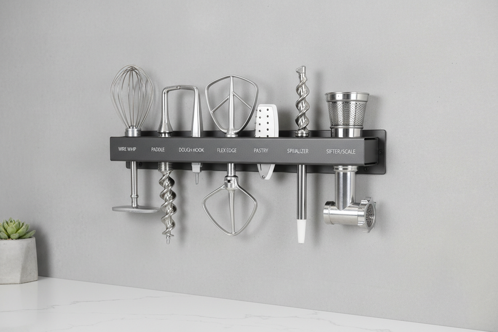 The Attachment Command Center – Wall-Mounted Mixer Attachment Storage — Everything Kitchens